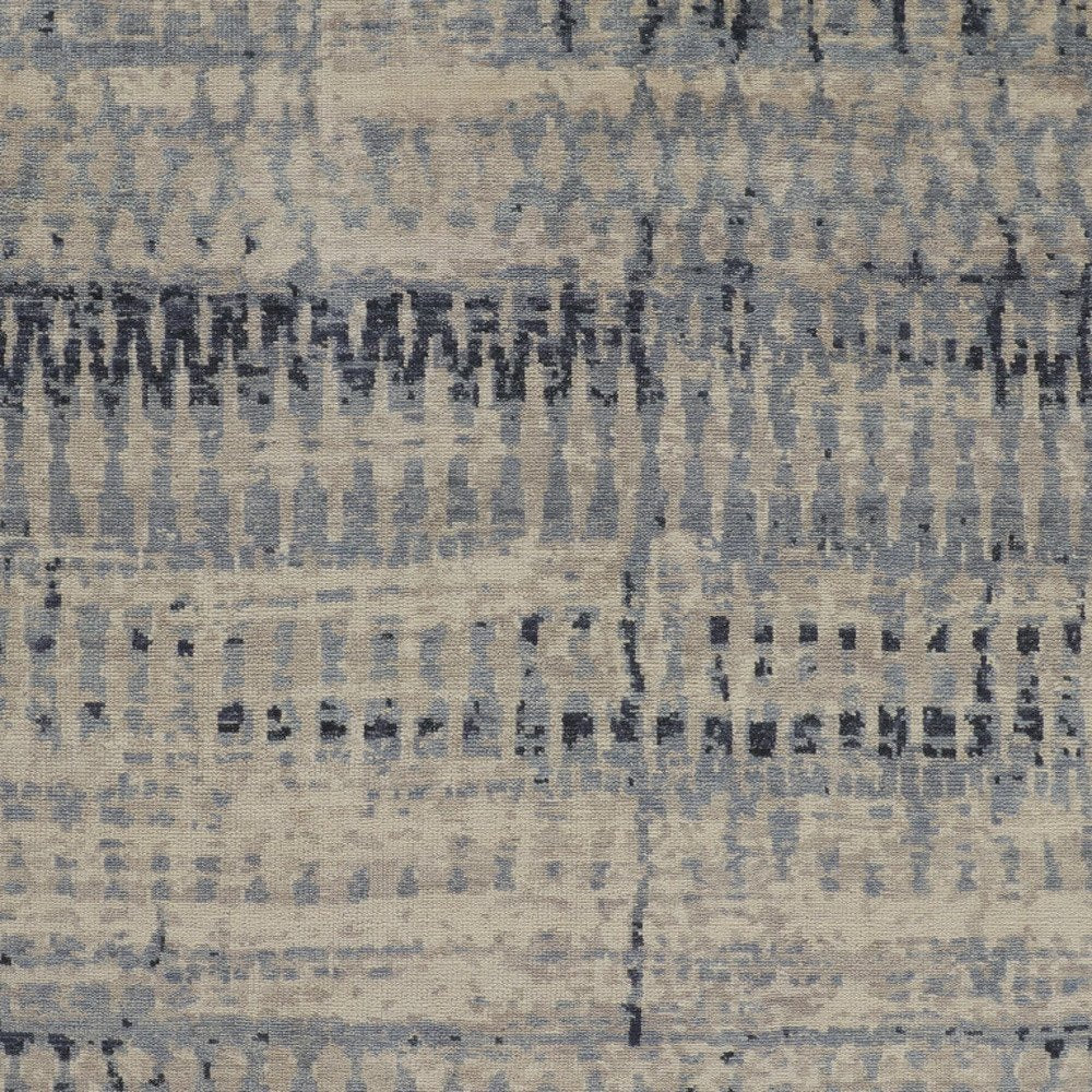 9' X 13' Gray Blue and Ivory Wool Abstract Hand Knotted Area Rug