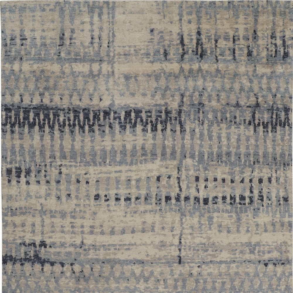 9' X 13' Gray Blue and Ivory Wool Abstract Hand Knotted Area Rug