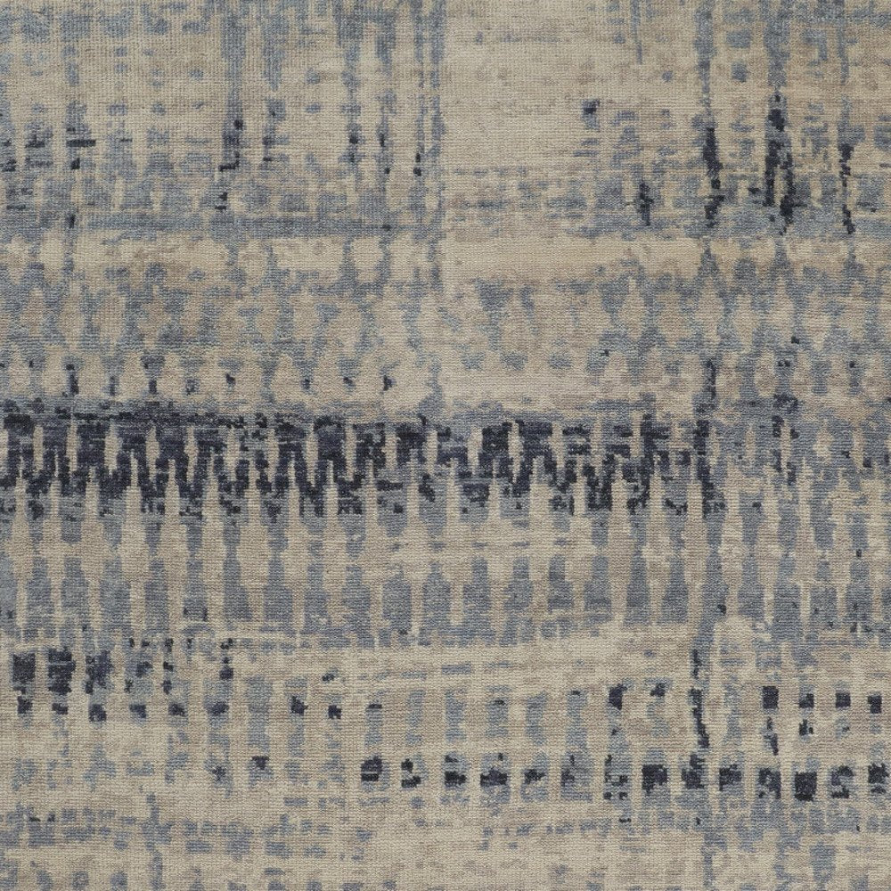 9' X 13' Gray Blue and Ivory Wool Abstract Hand Knotted Area Rug