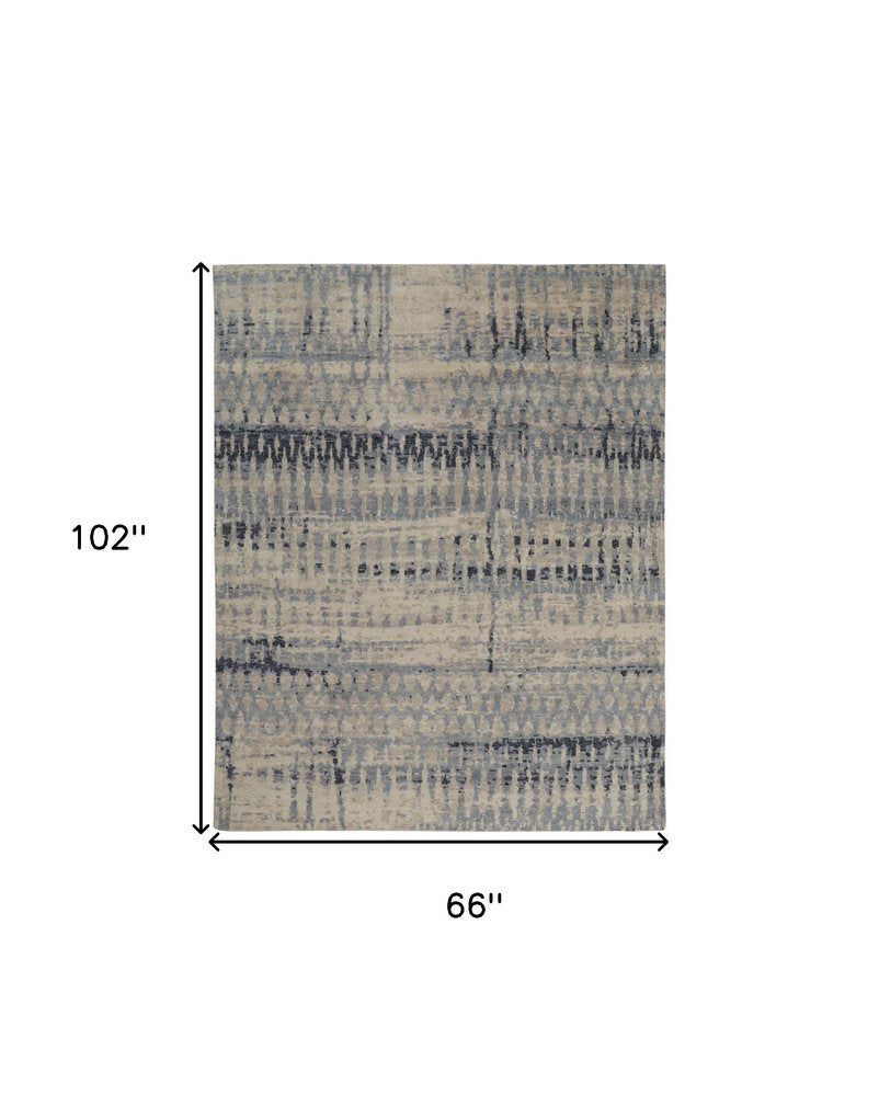9' X 13' Gray Blue and Ivory Wool Abstract Hand Knotted Area Rug