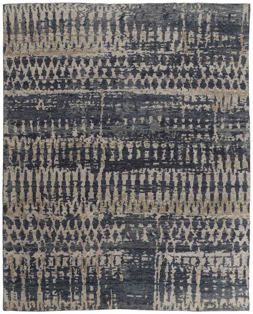 8' X 12' Blue Gray and Tan Wool Abstract Hand Knotted Area Rug