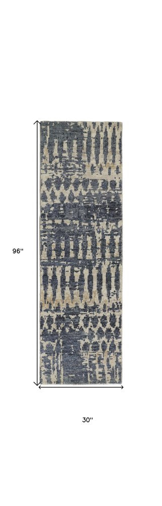 8' X 12' Blue Gray and Tan Wool Abstract Hand Knotted Area Rug