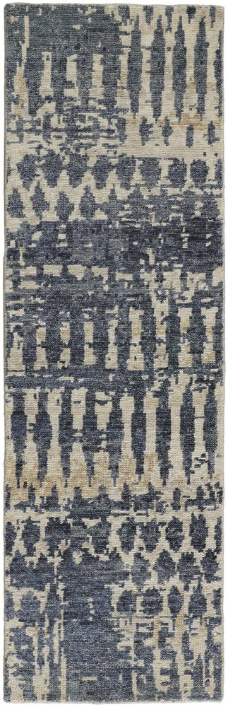 8' X 12' Blue Gray and Tan Wool Abstract Hand Knotted Area Rug