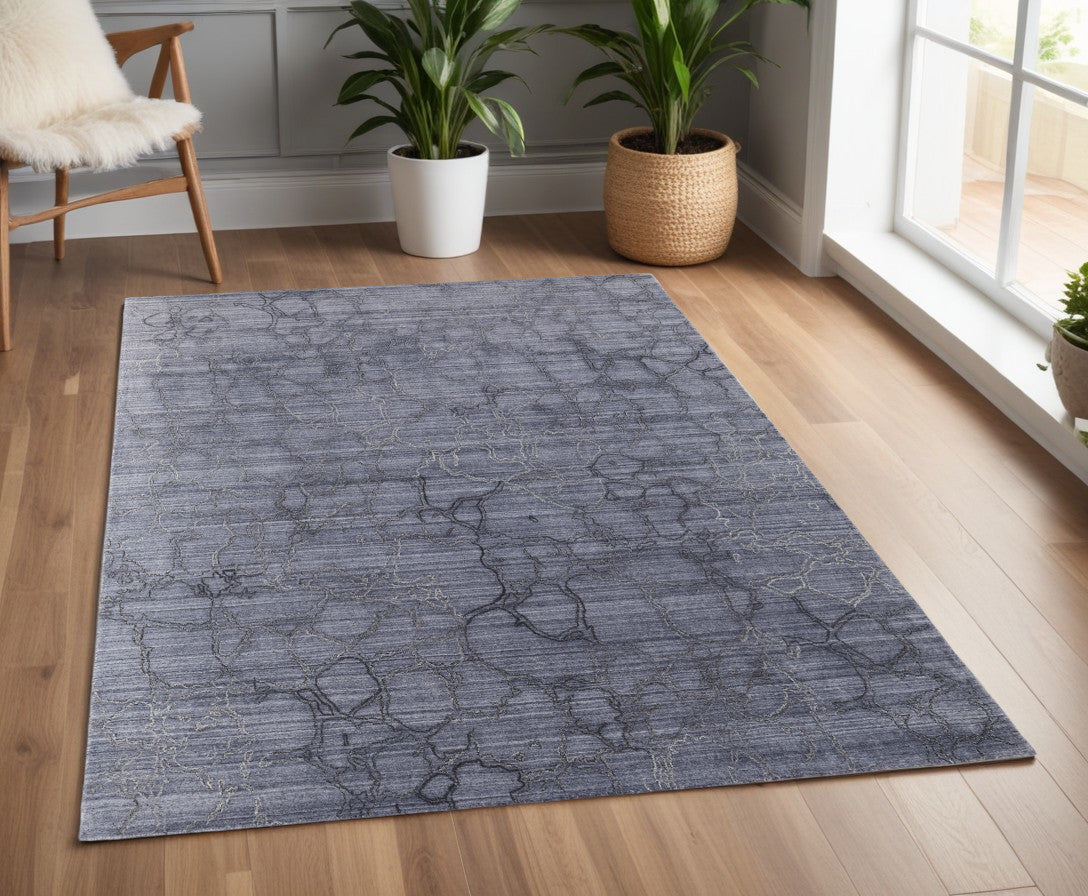4' X 6' Gray and Blue Abstract Hand Woven Area Rug