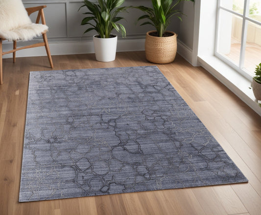 4' X 6' Gray and Blue Abstract Hand Woven Area Rug