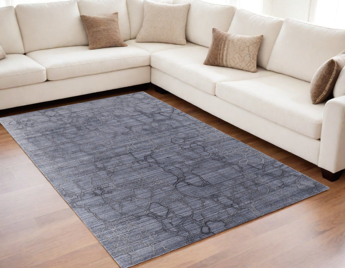 4' X 6' Gray and Blue Abstract Hand Woven Area Rug