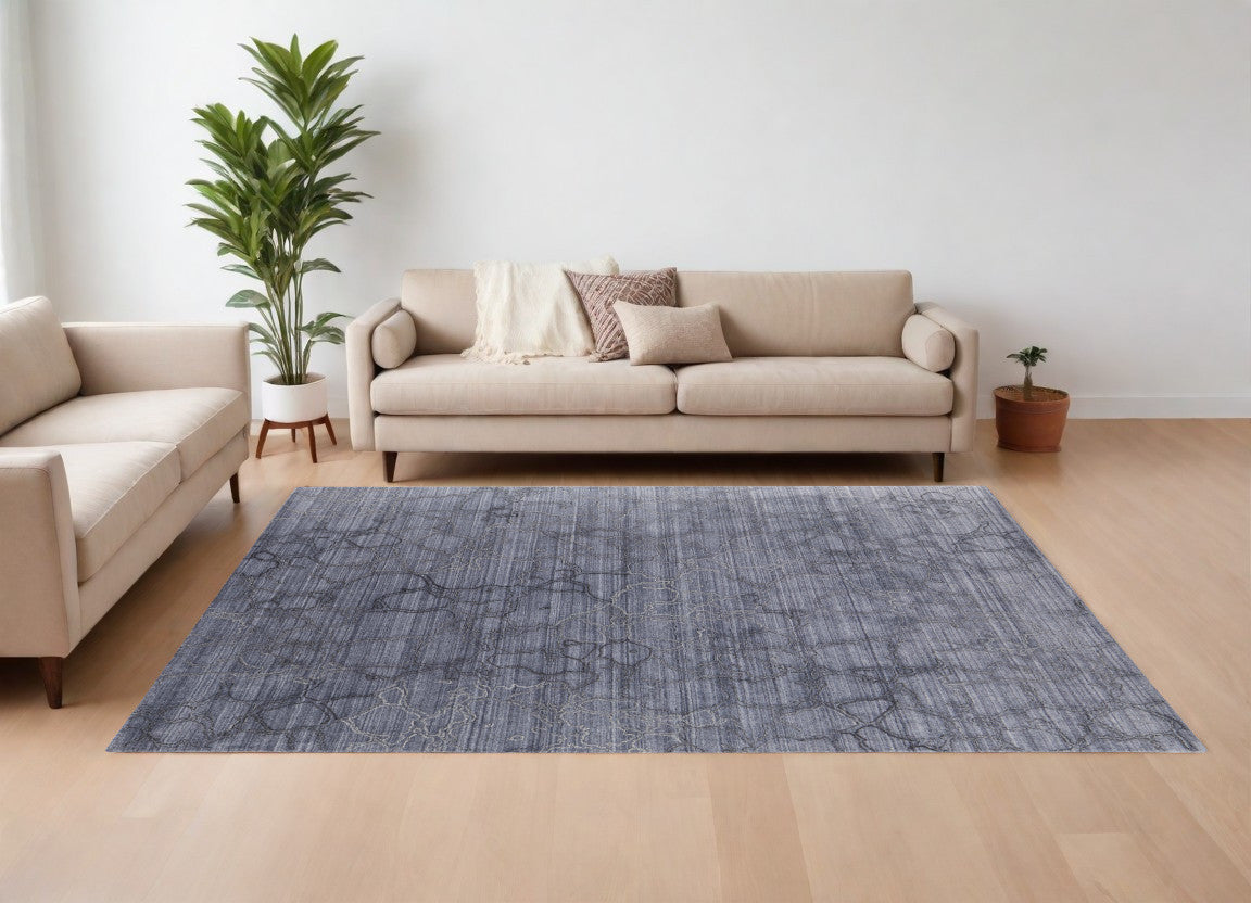 4' X 6' Gray and Blue Abstract Hand Woven Area Rug