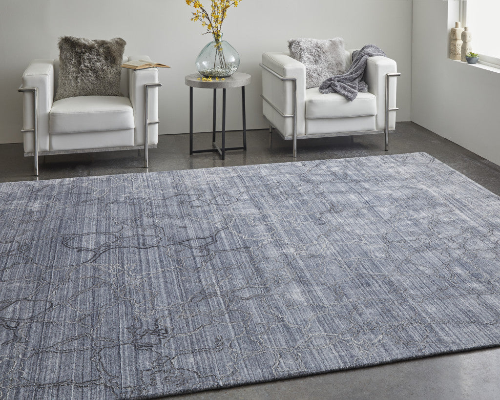 4' X 6' Gray and Blue Abstract Hand Woven Area Rug