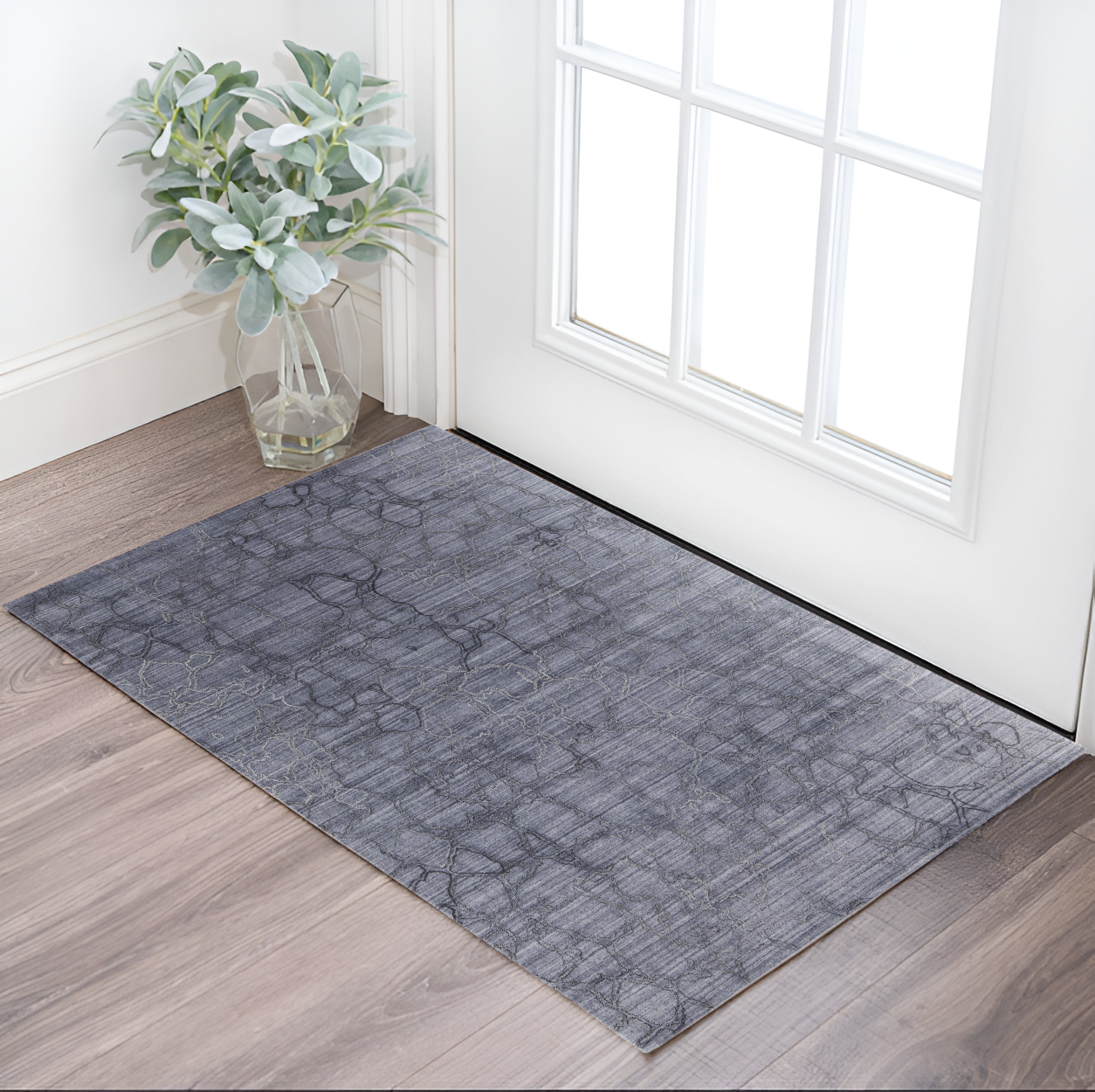 4' X 6' Gray and Blue Abstract Hand Woven Area Rug