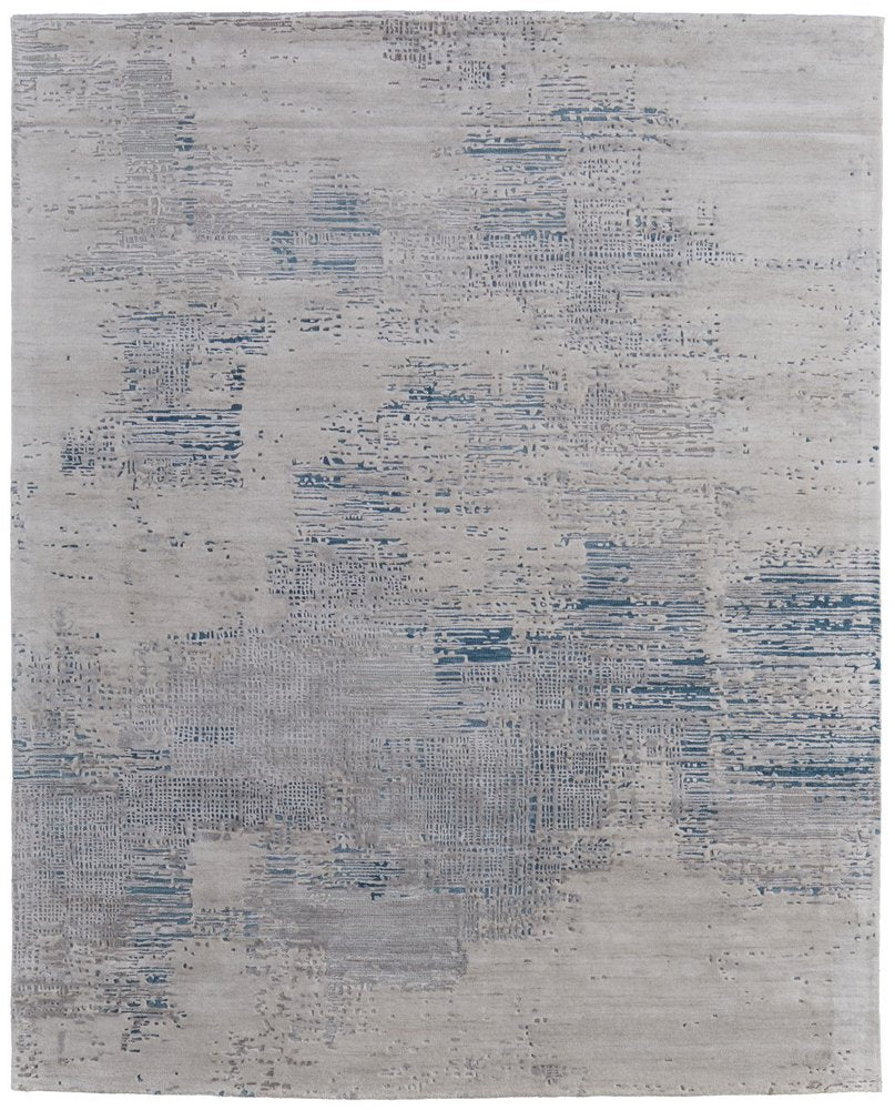 4' X 6' Gray Taupe and Blue Abstract Hand Tufted Area Rug