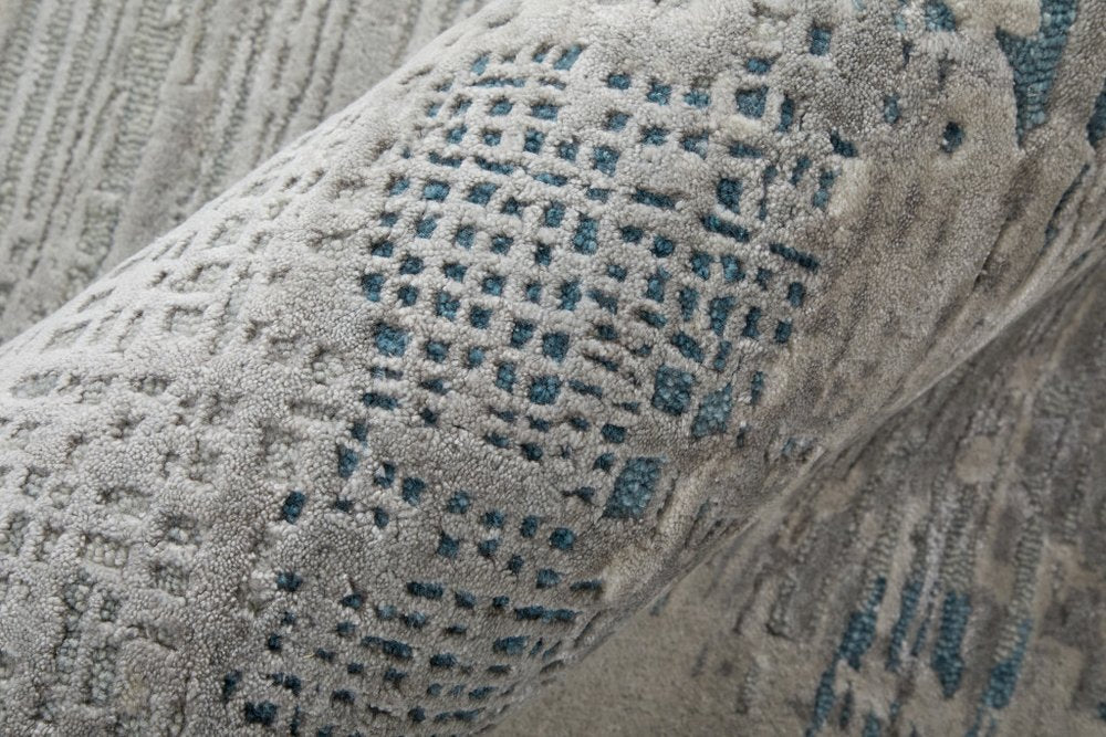 4' X 6' Gray Taupe and Blue Abstract Hand Tufted Area Rug