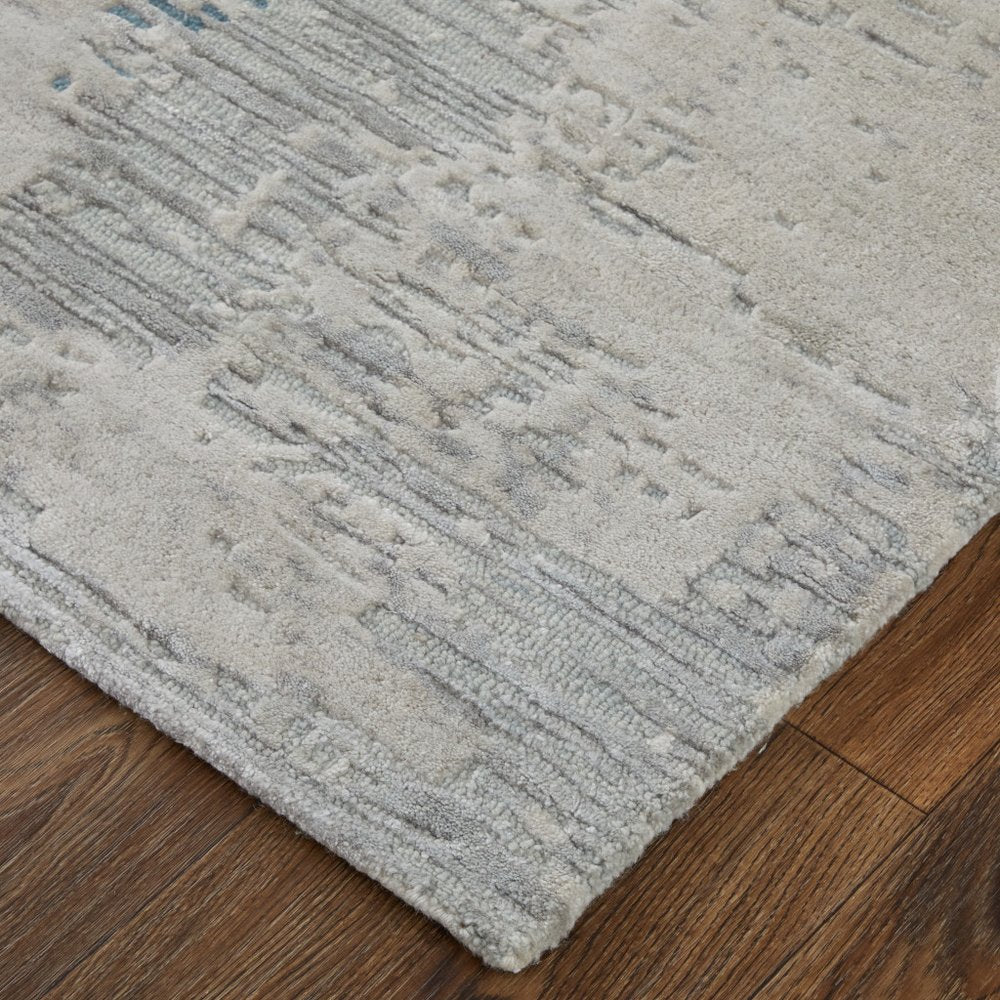 4' X 6' Gray Taupe and Blue Abstract Hand Tufted Area Rug