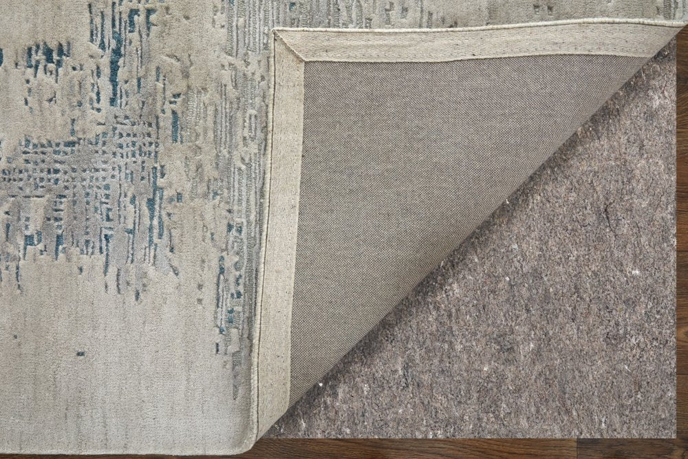 4' X 6' Gray Taupe and Blue Abstract Hand Tufted Area Rug
