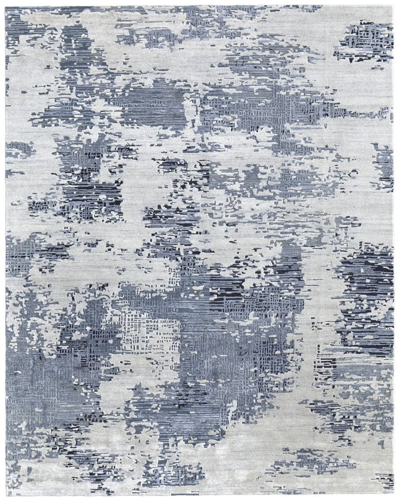 4' X 6' Gray Taupe and Blue Abstract Hand Tufted Area Rug