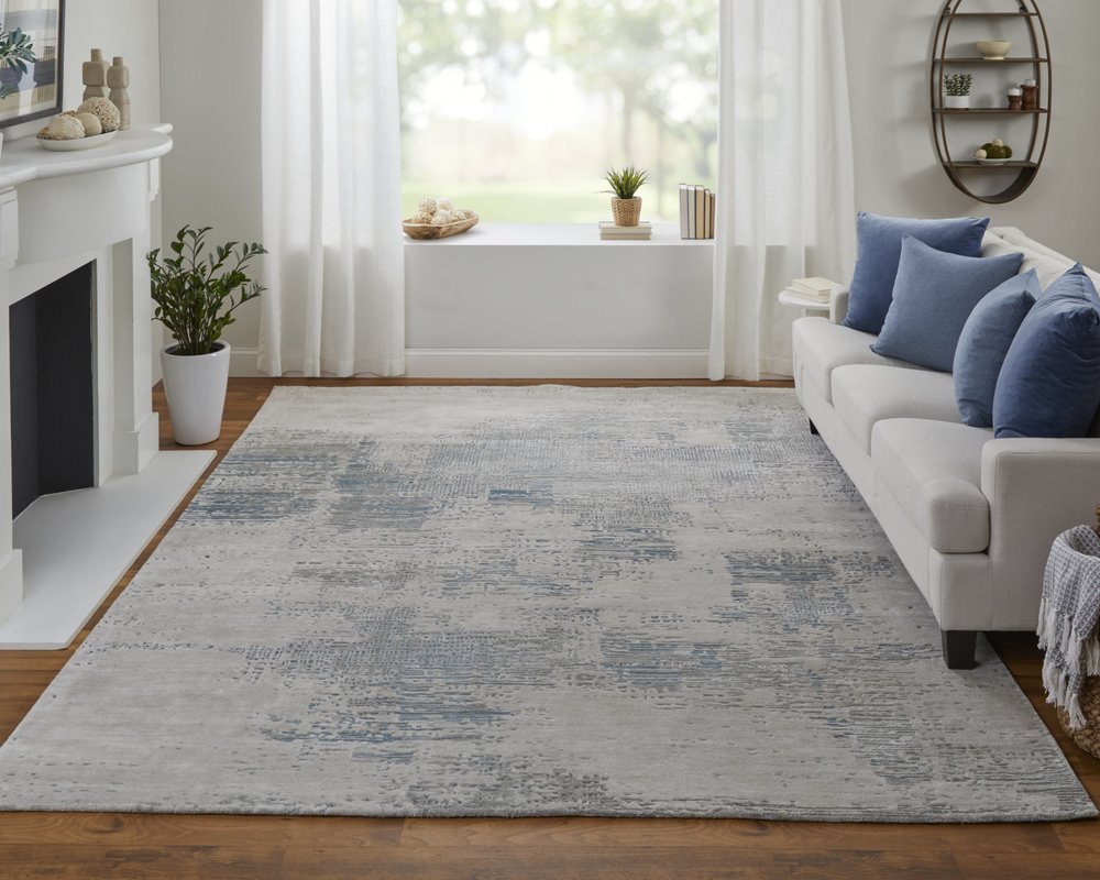 4' X 6' Gray Taupe and Blue Abstract Hand Tufted Area Rug