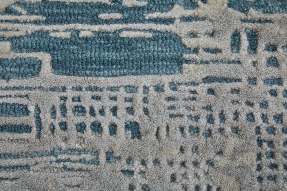 4' X 6' Gray Taupe and Blue Abstract Hand Tufted Area Rug