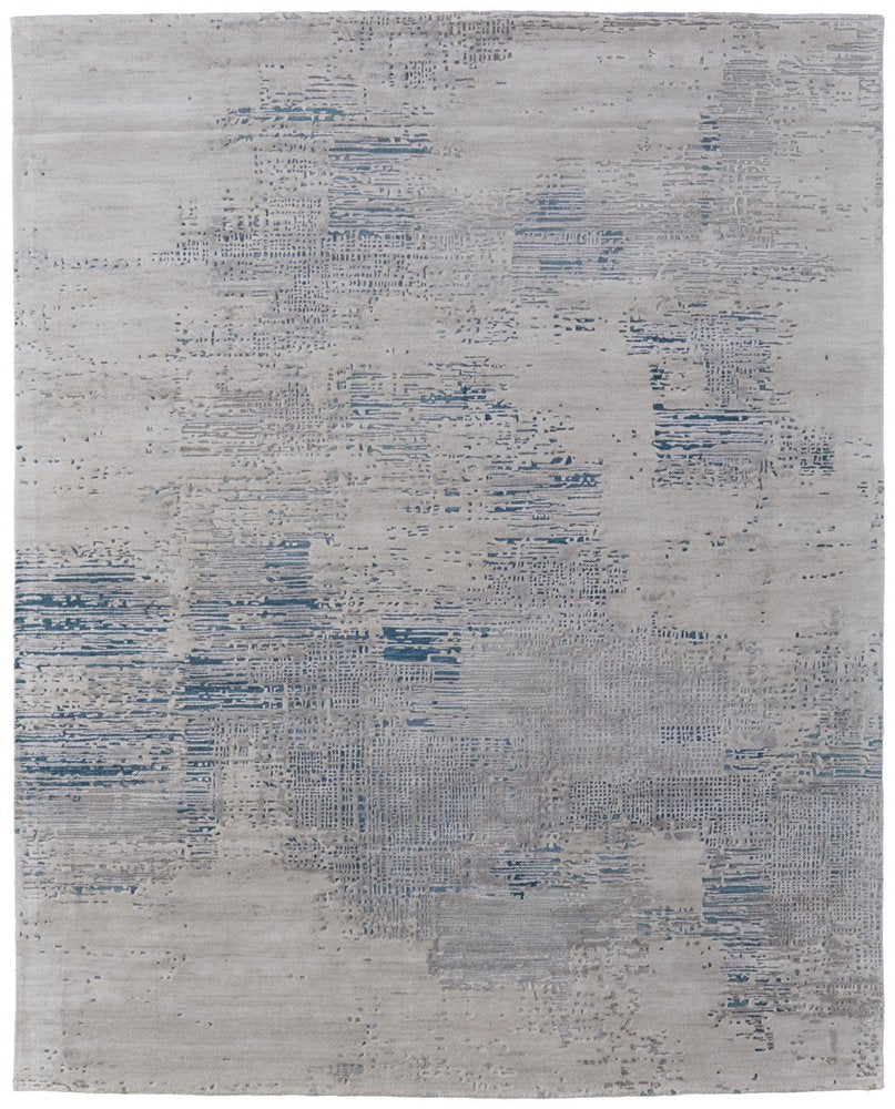 4' X 6' Gray Taupe and Blue Abstract Hand Tufted Area Rug