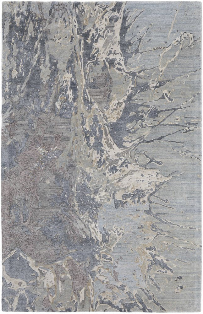 4' X 6' Ivory Taupe and Green Abstract Hand Tufted Worn Faded Area Rug