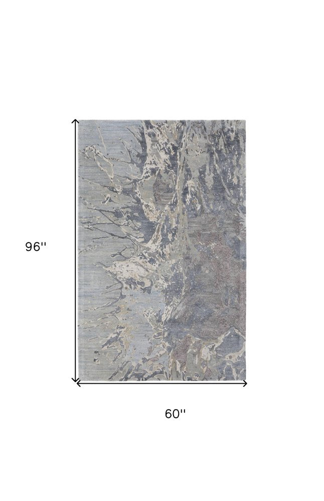 4' X 6' Ivory Taupe and Green Abstract Hand Tufted Worn Faded Area Rug