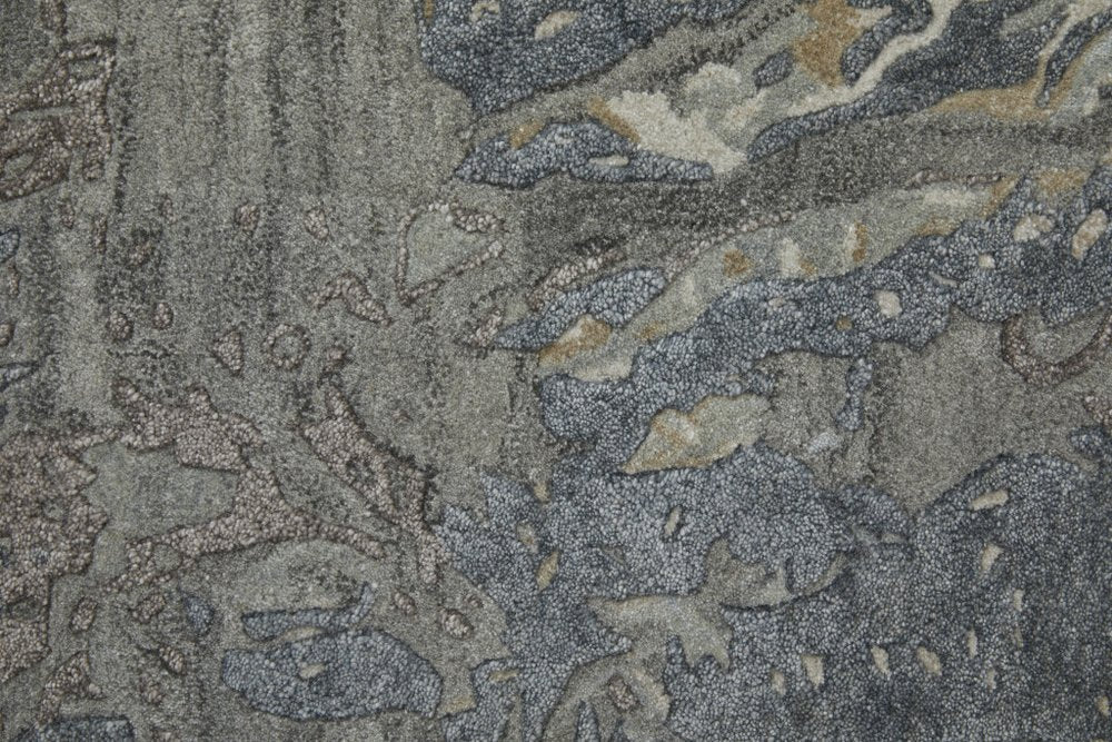 4' X 6' Ivory Taupe and Green Abstract Hand Tufted Worn Faded Area Rug