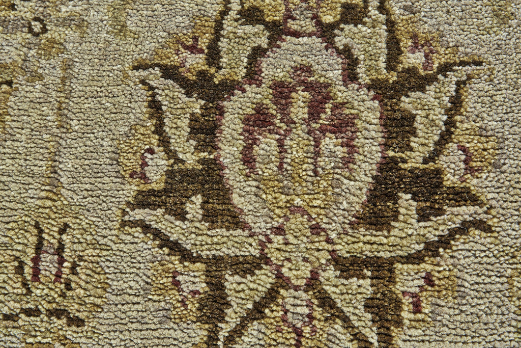 8' Brown Gold and Tan Wool Oriental Hand Knotted Round Rug