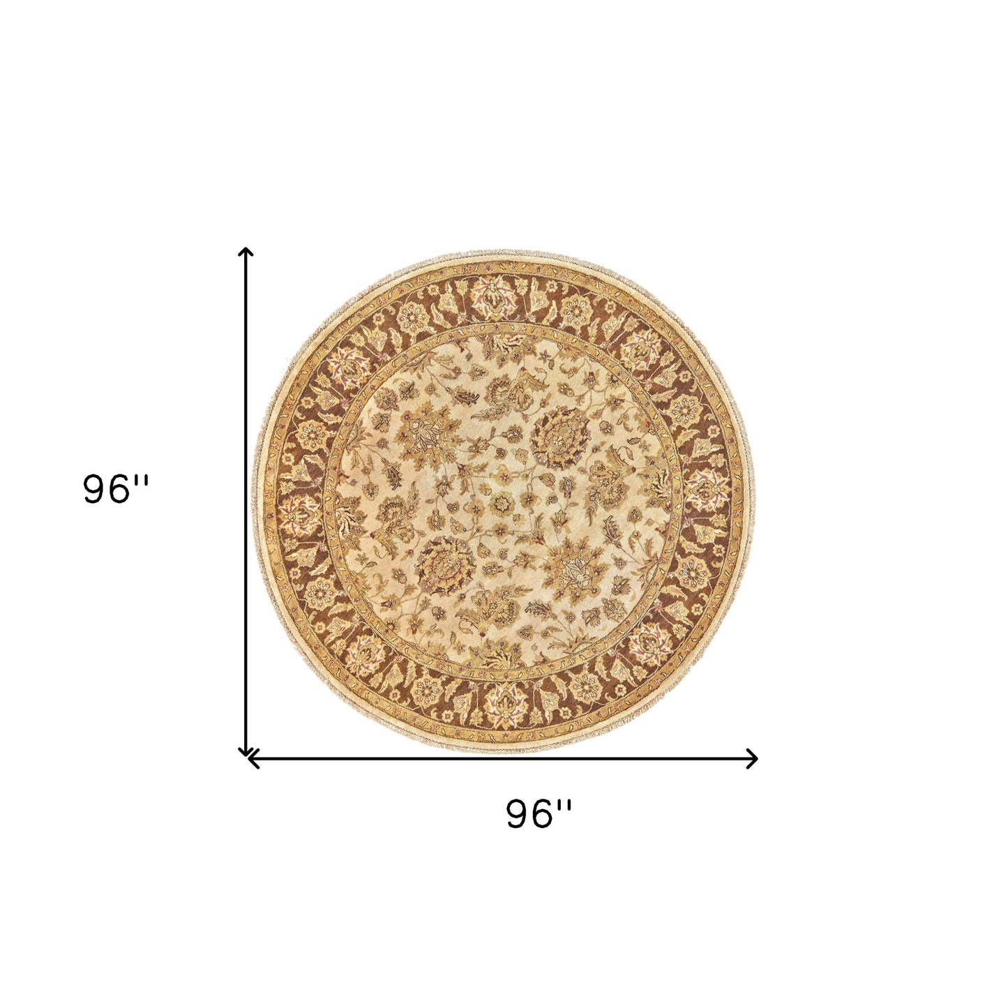 8' Brown Gold and Tan Wool Oriental Hand Knotted Round Rug