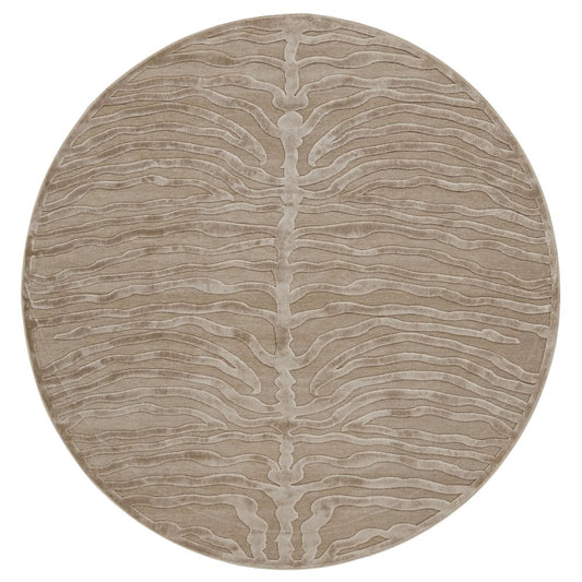 8' Tan and Ivory Animal Print Power Loom Round Rug