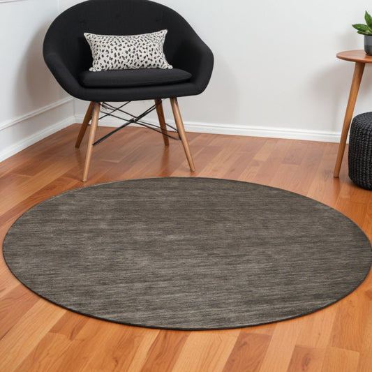 8' Brown Wool Hand Woven Round Rug
