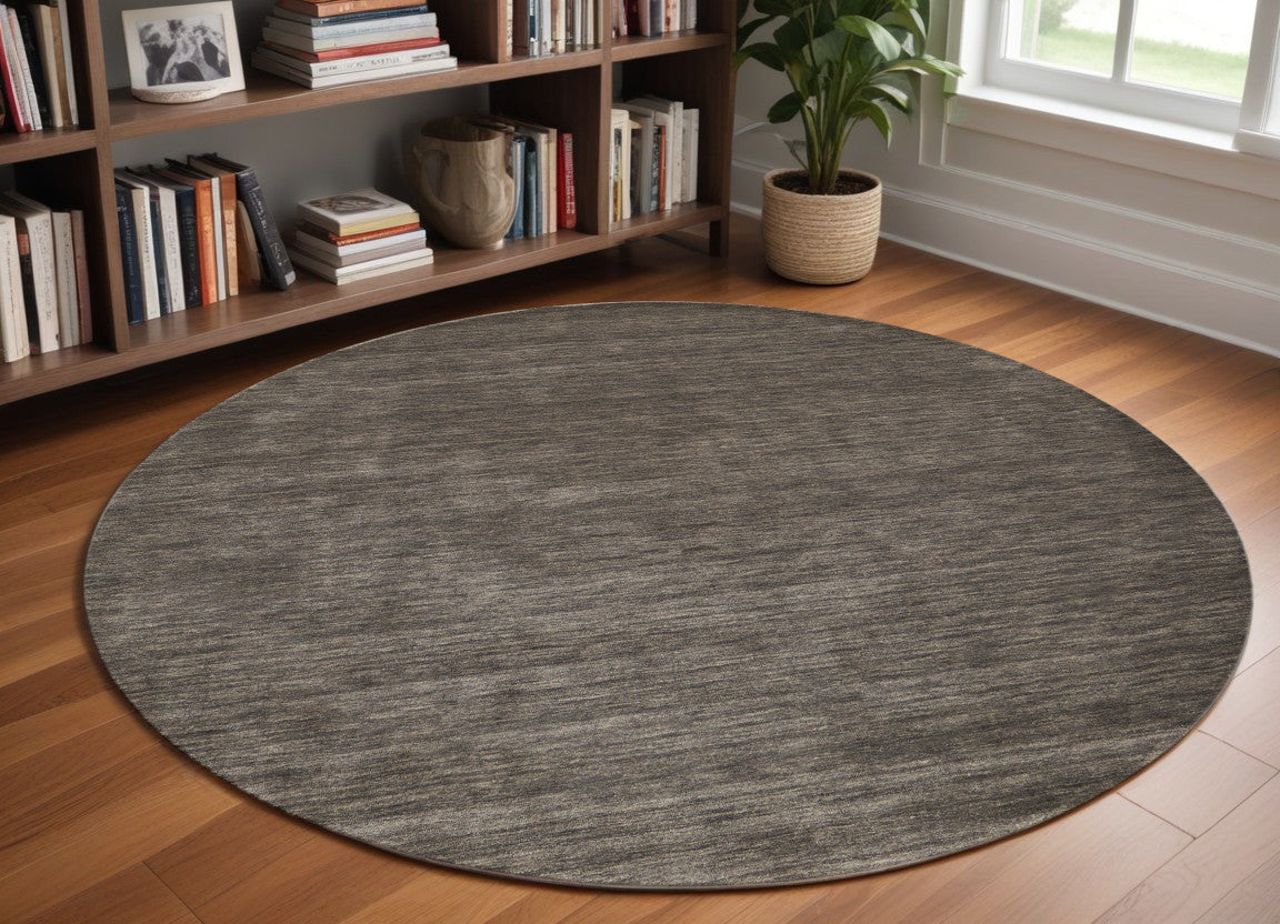 8' Brown Wool Hand Woven Round Rug