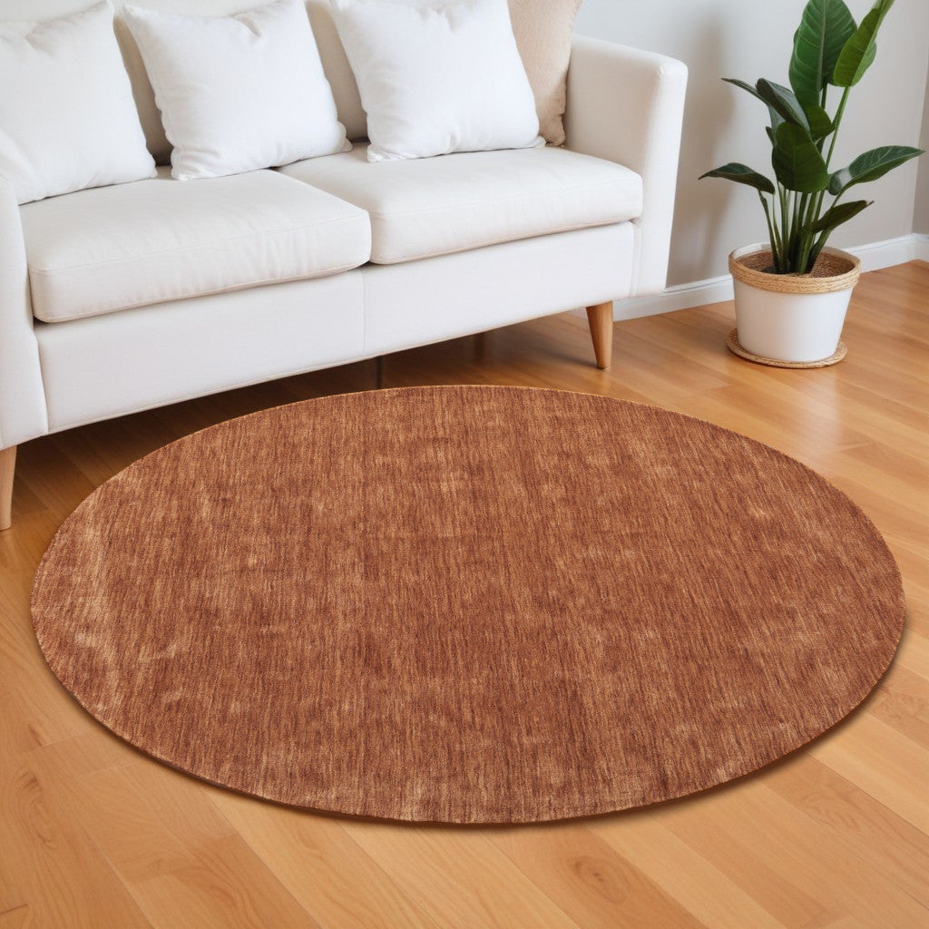 8' Brown Wool Hand Woven Round Rug