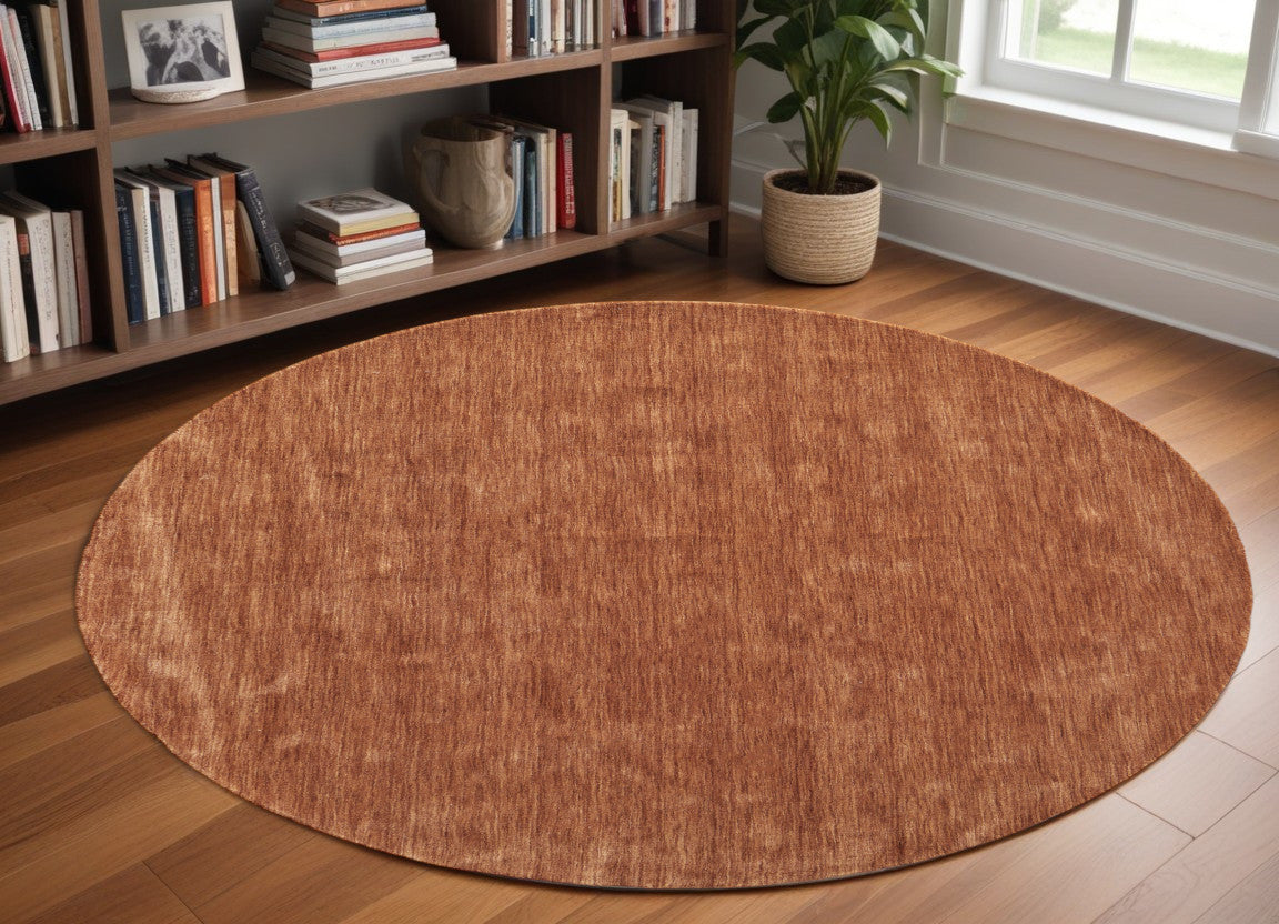 8' Brown Wool Hand Woven Round Rug