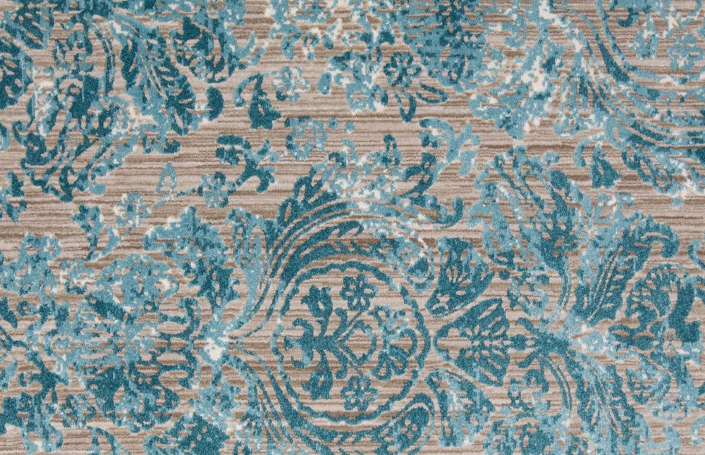 9' Blue Taupe and Ivory Abstract Power Loom Worn Faded Round Rug