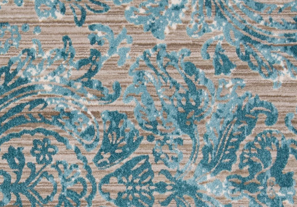 9' Blue Taupe and Ivory Abstract Power Loom Worn Faded Round Rug