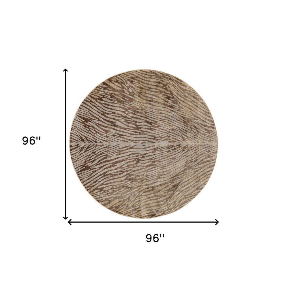 8' Brown and Tan Animal Print Power Loom Round Rug