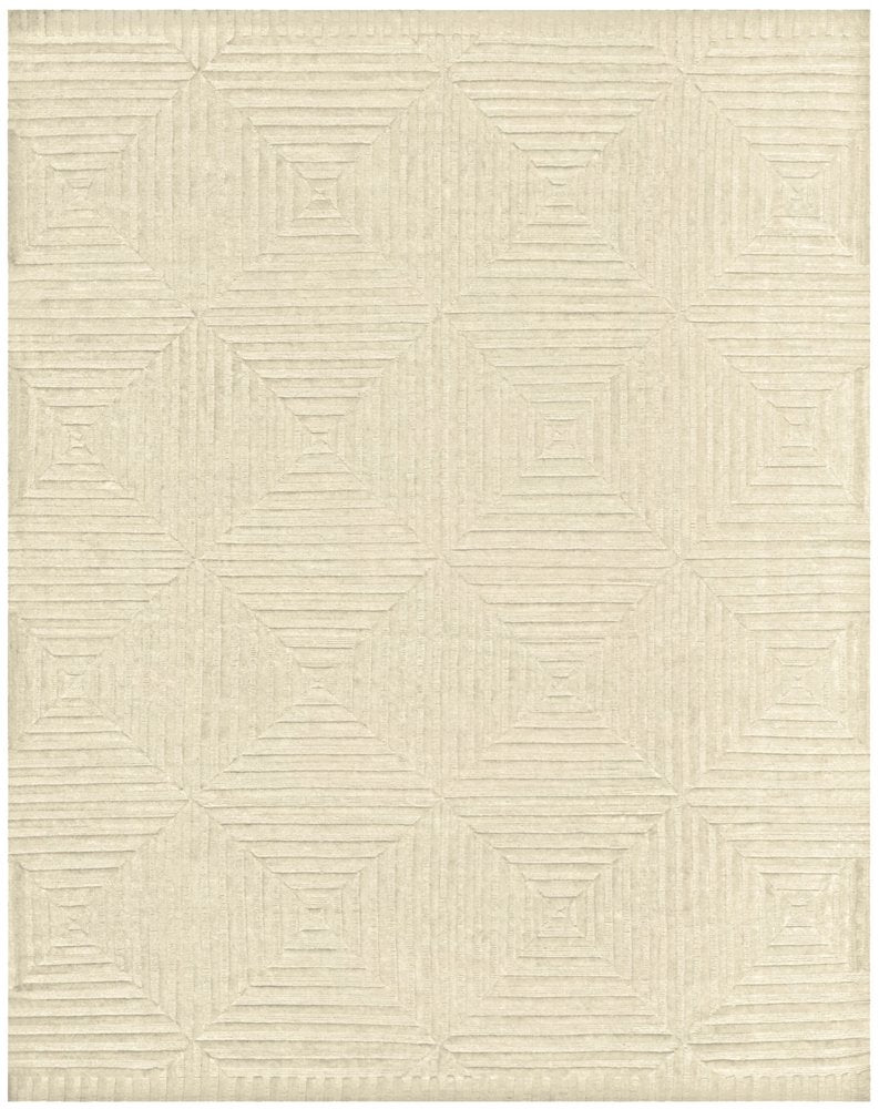 2' X 3' Ivory Wool Geometric Hand Knotted Area Rug