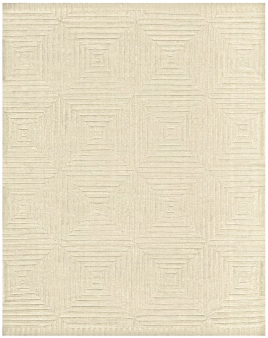 2' X 3' Ivory Wool Geometric Hand Knotted Area Rug
