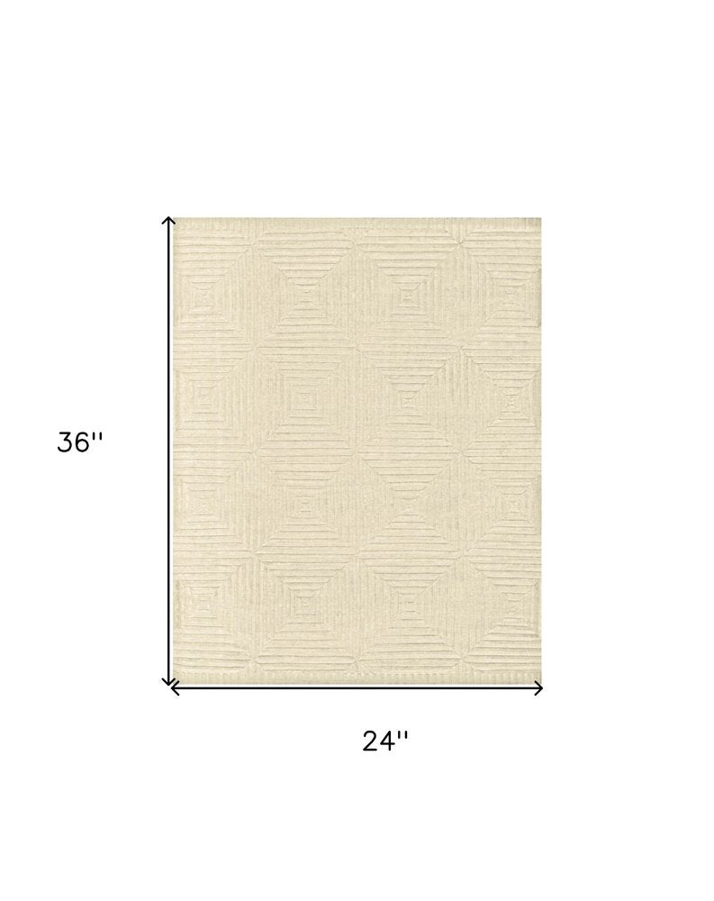 2' X 3' Ivory Wool Geometric Hand Knotted Area Rug