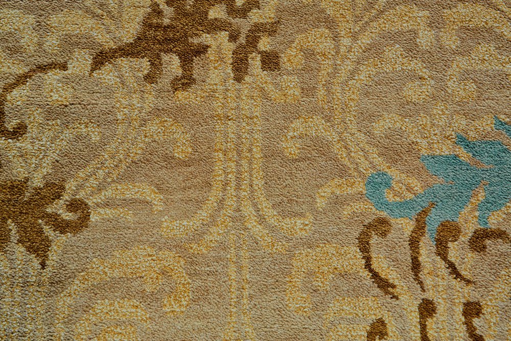 2' X 3' Blue Brown and Tan Floral Hand Knotted Area Rug