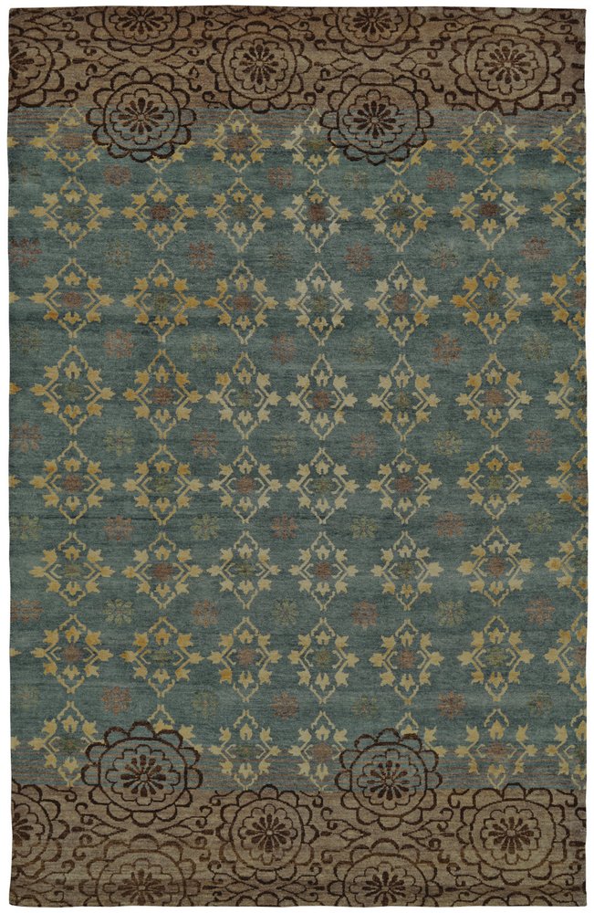2' X 3' Blue Green and Brown Floral Hand Knotted Area Rug