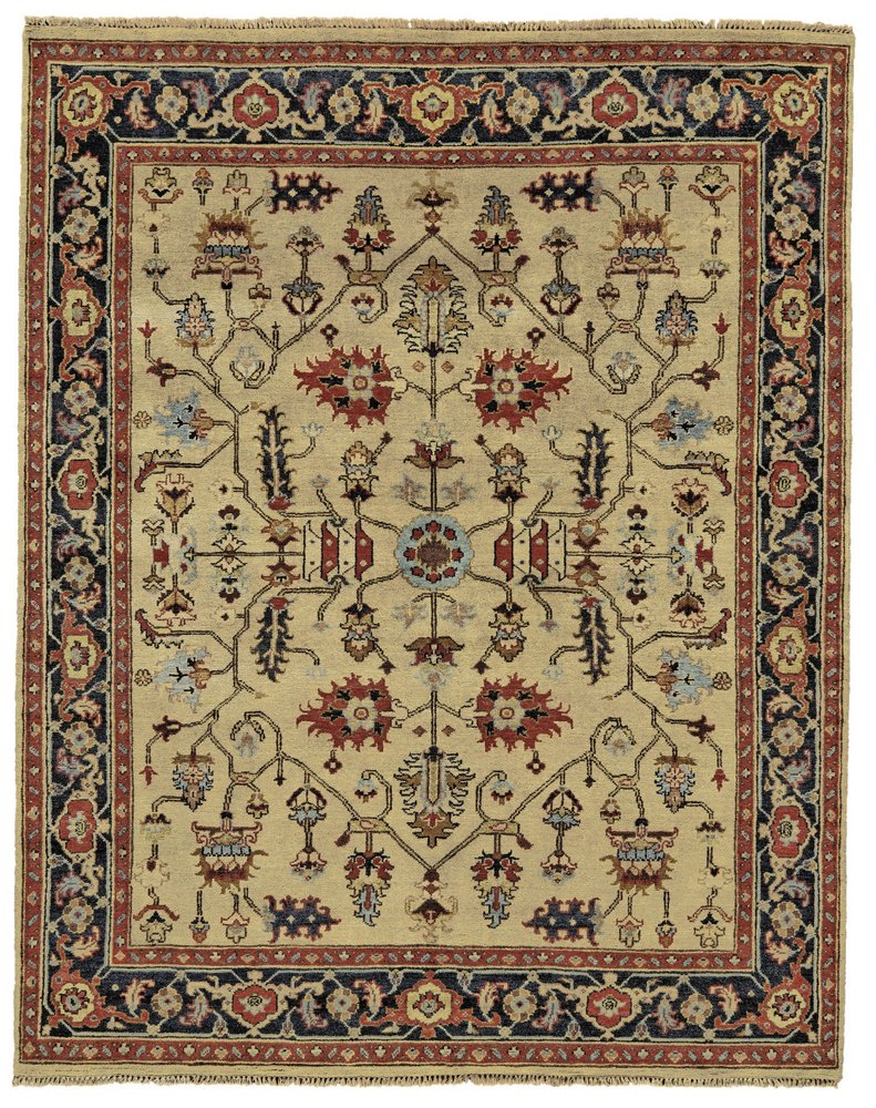 2' X 3' Tan Red and Gold Wool Oriental Hand Knotted Area Rug