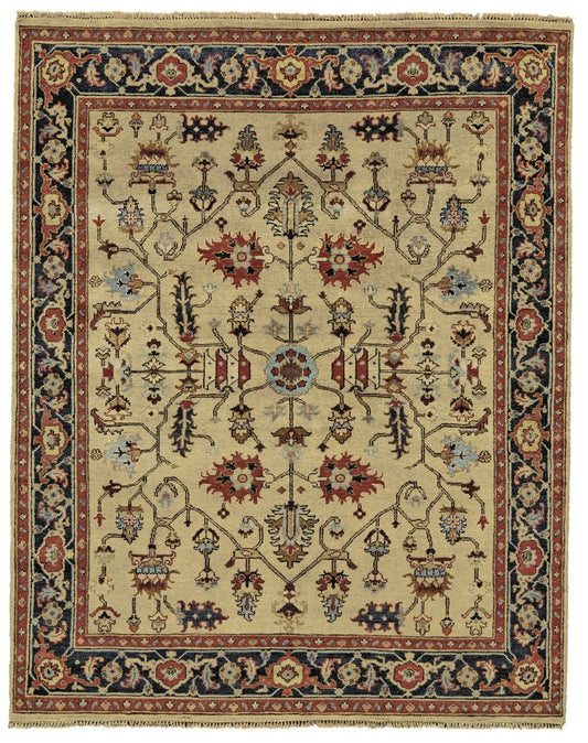 2' X 3' Tan Red and Gold Wool Oriental Hand Knotted Area Rug