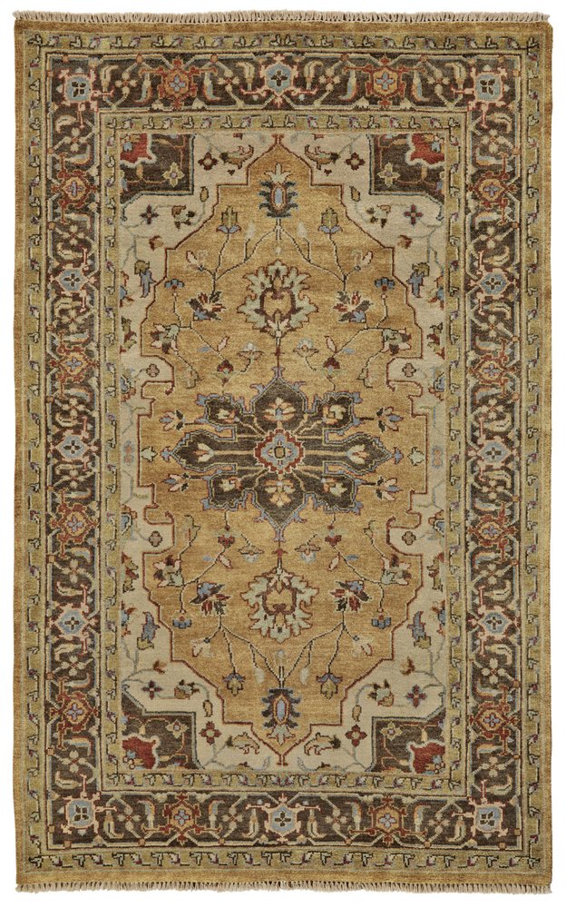 2' X 3' Tan Brown and Gold Wool Oriental Hand Knotted Area Rug