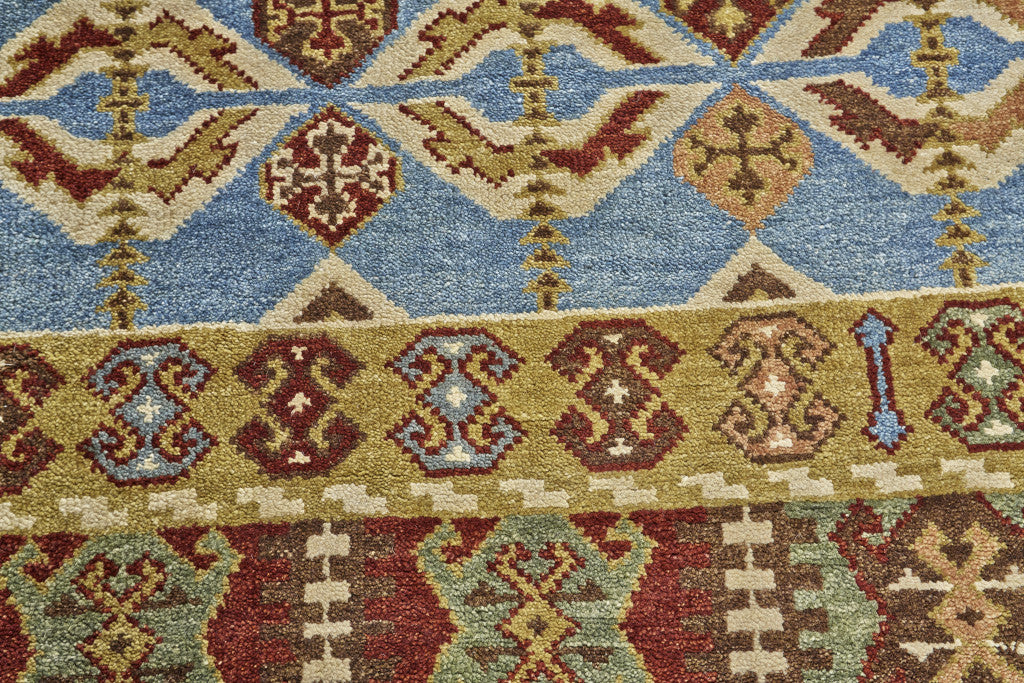 2' X 3' Red Blue and Brown Wool Southwestern Hand Knotted Area Rug