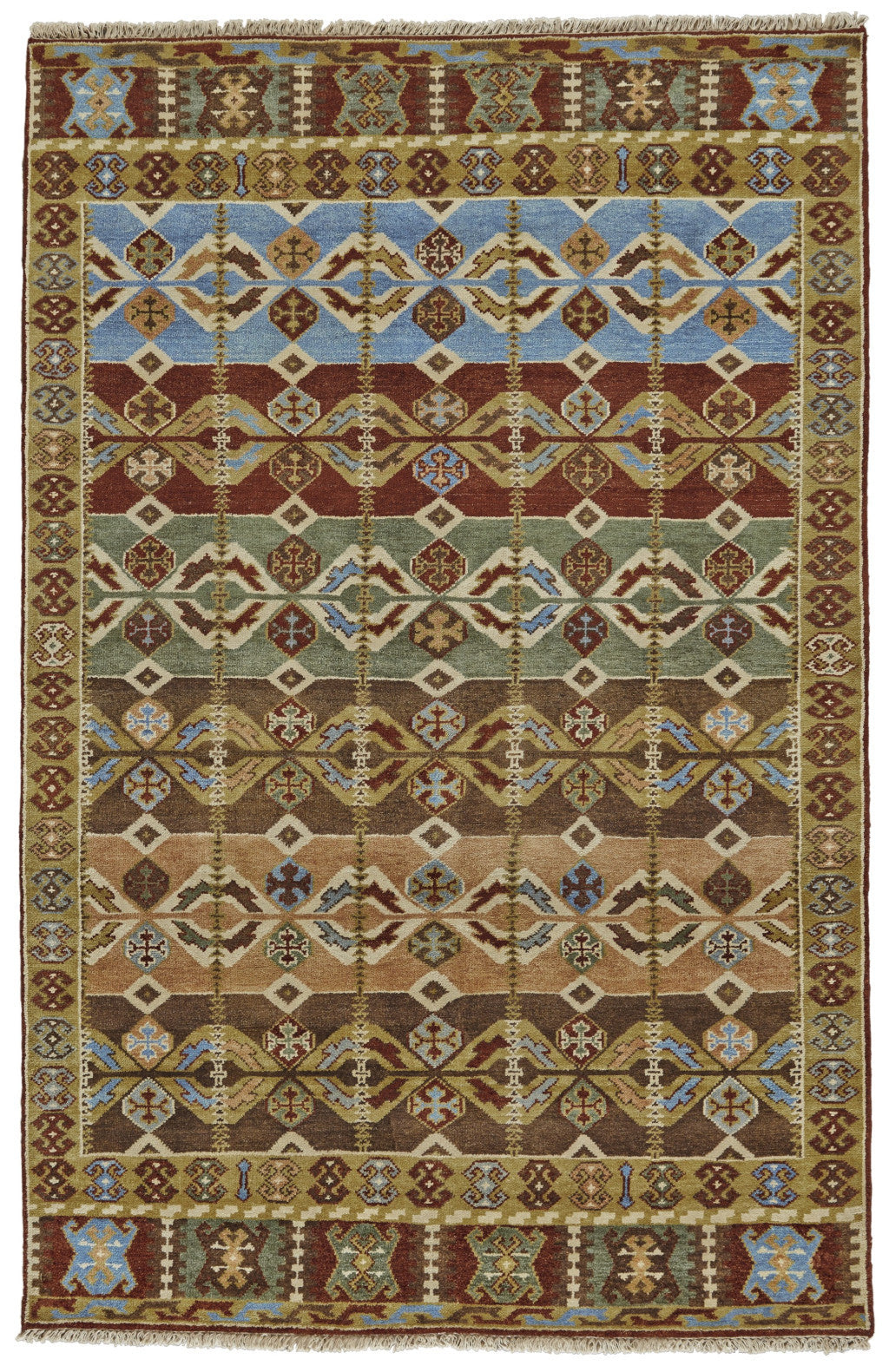 2' X 3' Red Blue and Brown Wool Southwestern Hand Knotted Area Rug