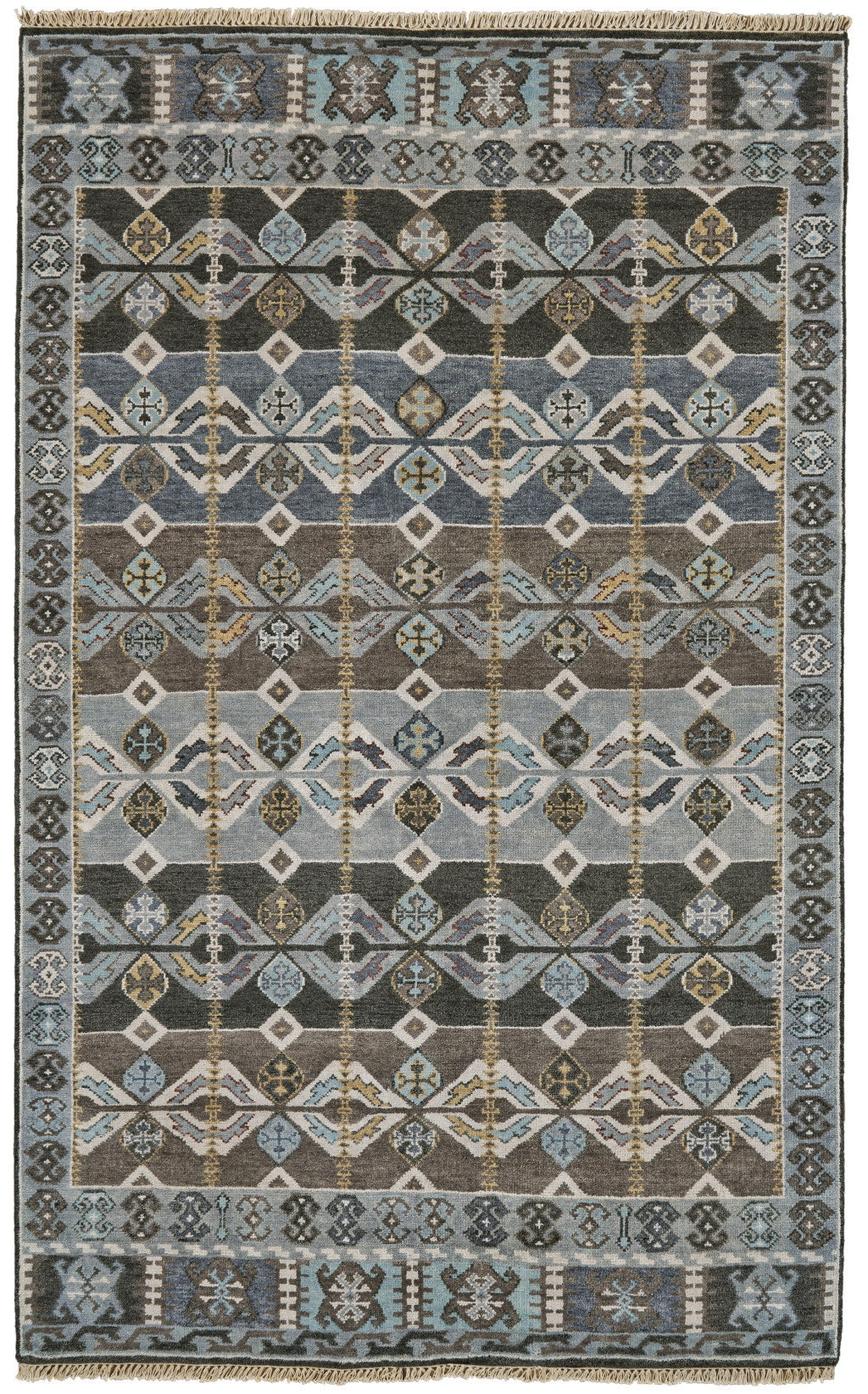 2' X 3' Red Blue and Brown Wool Southwestern Hand Knotted Area Rug