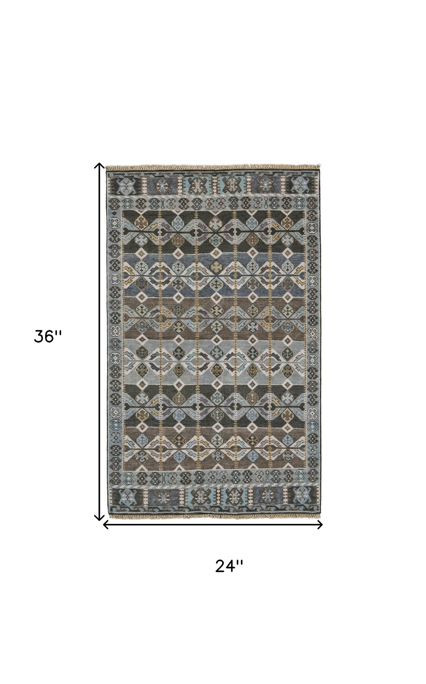 2' X 3' Red Blue and Brown Wool Southwestern Hand Knotted Area Rug