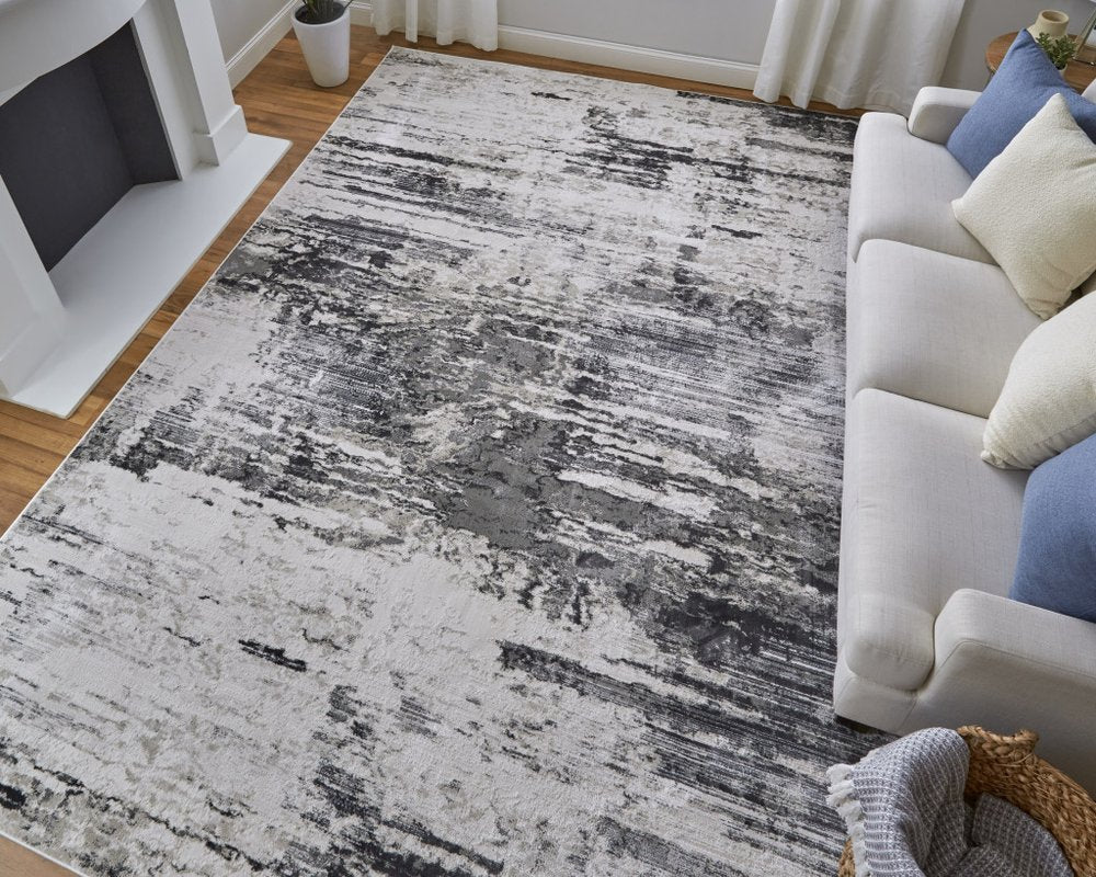 2' X 3' Gray Ivory And Taupe Abstract Distressed Area Rug