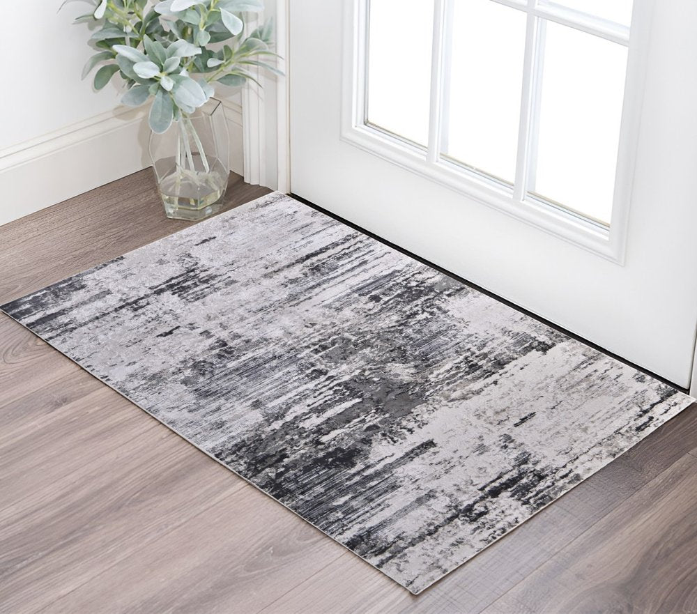 2' X 3' Gray Ivory And Taupe Abstract Distressed Area Rug