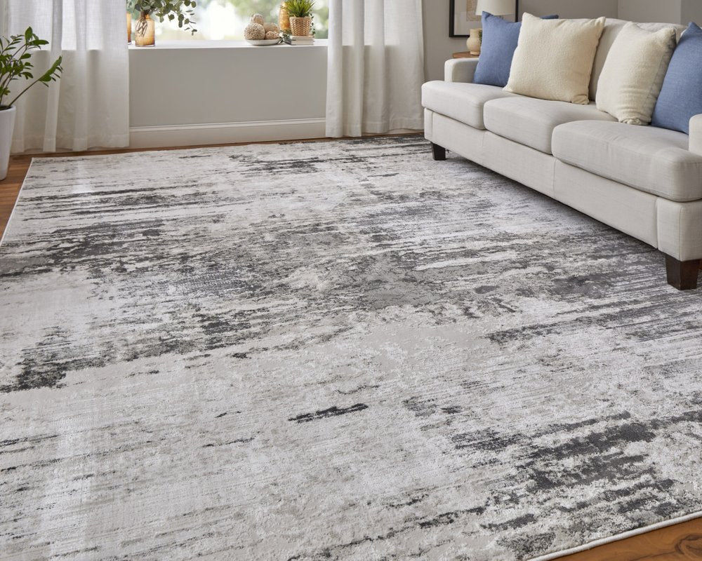2' X 3' Gray Ivory And Taupe Abstract Distressed Area Rug