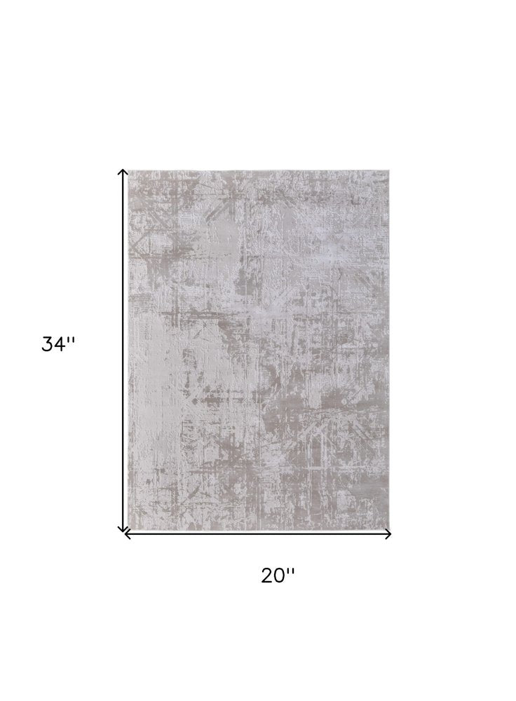 2' X 3' Taupe And Silver Abstract Distressed Area Rug